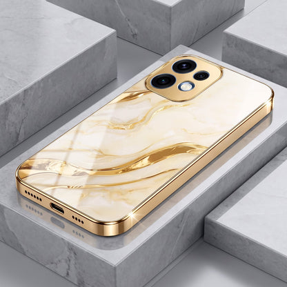 Oppo Reno 16 5G Marvel Texture Gold Electroplated Glass Phone Back Case