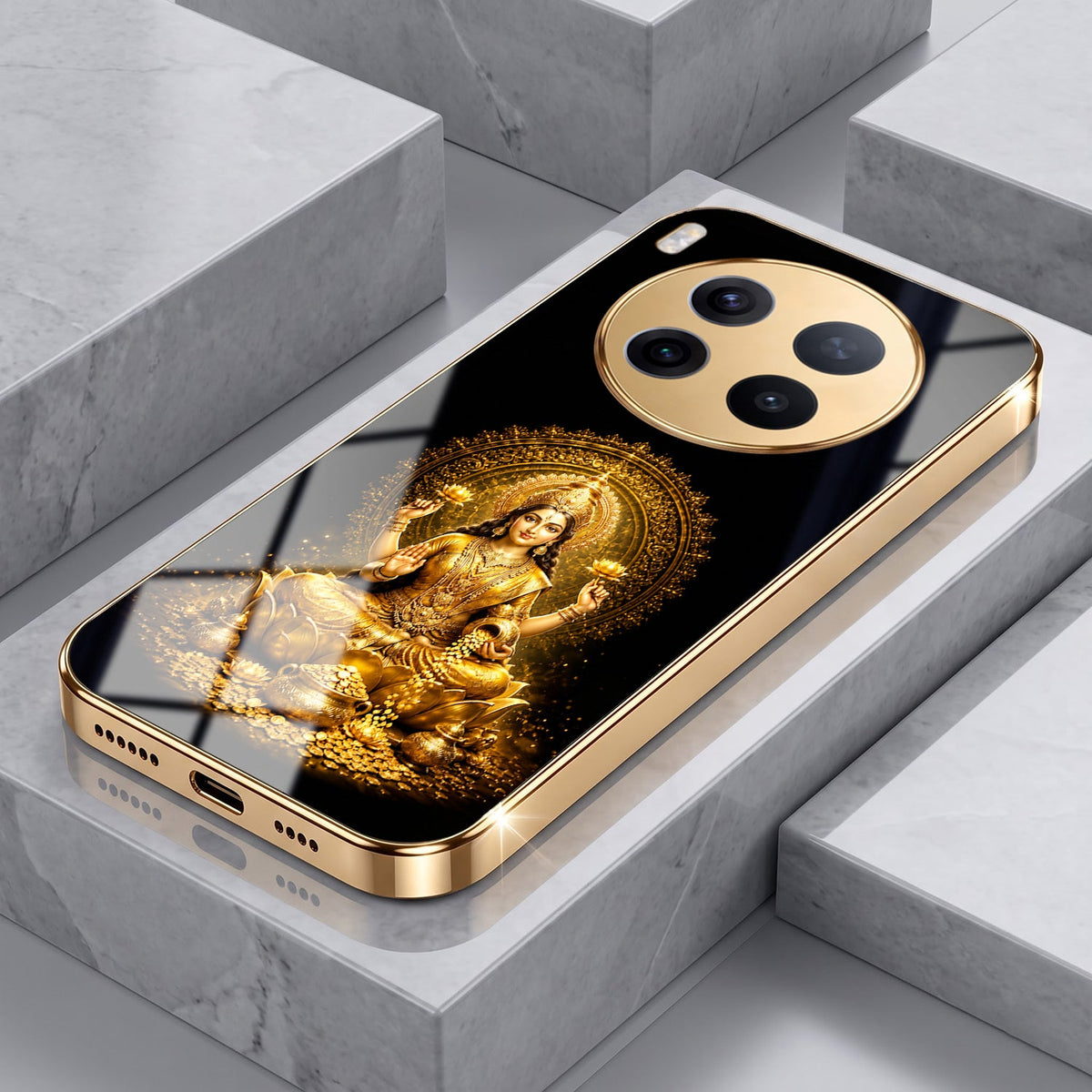 Vivo X300 Pro 5G  Golden Maa Lakshmi Gold Electroplated Glass Phone Back Case