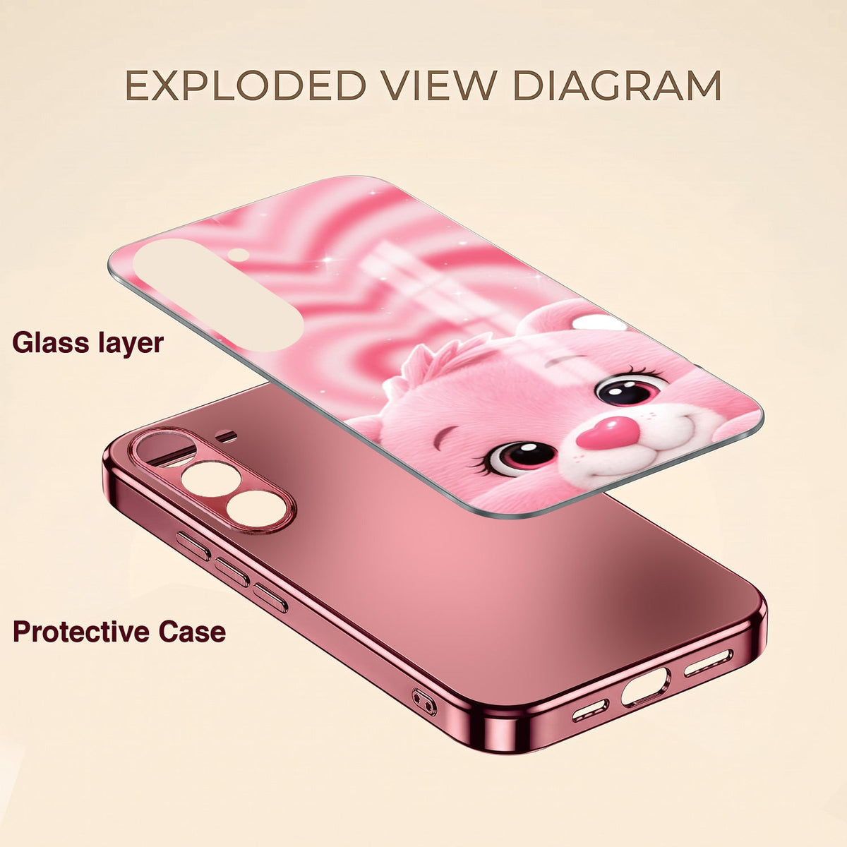 Samsung Galaxy A56 5G Luxury Cute Teddy Pink Electroplated Glass Phone Back Case