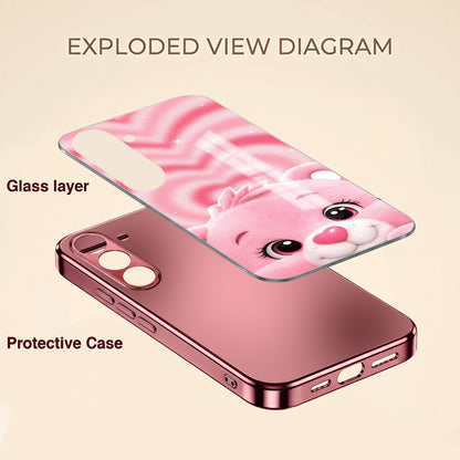 Samsung Galaxy A56 5G Luxury Cute Teddy Pink Electroplated Glass Phone Back Case