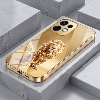Oppo Reno 16 5G Luxury Lion Gold Electroplated Glass Phone Back Case