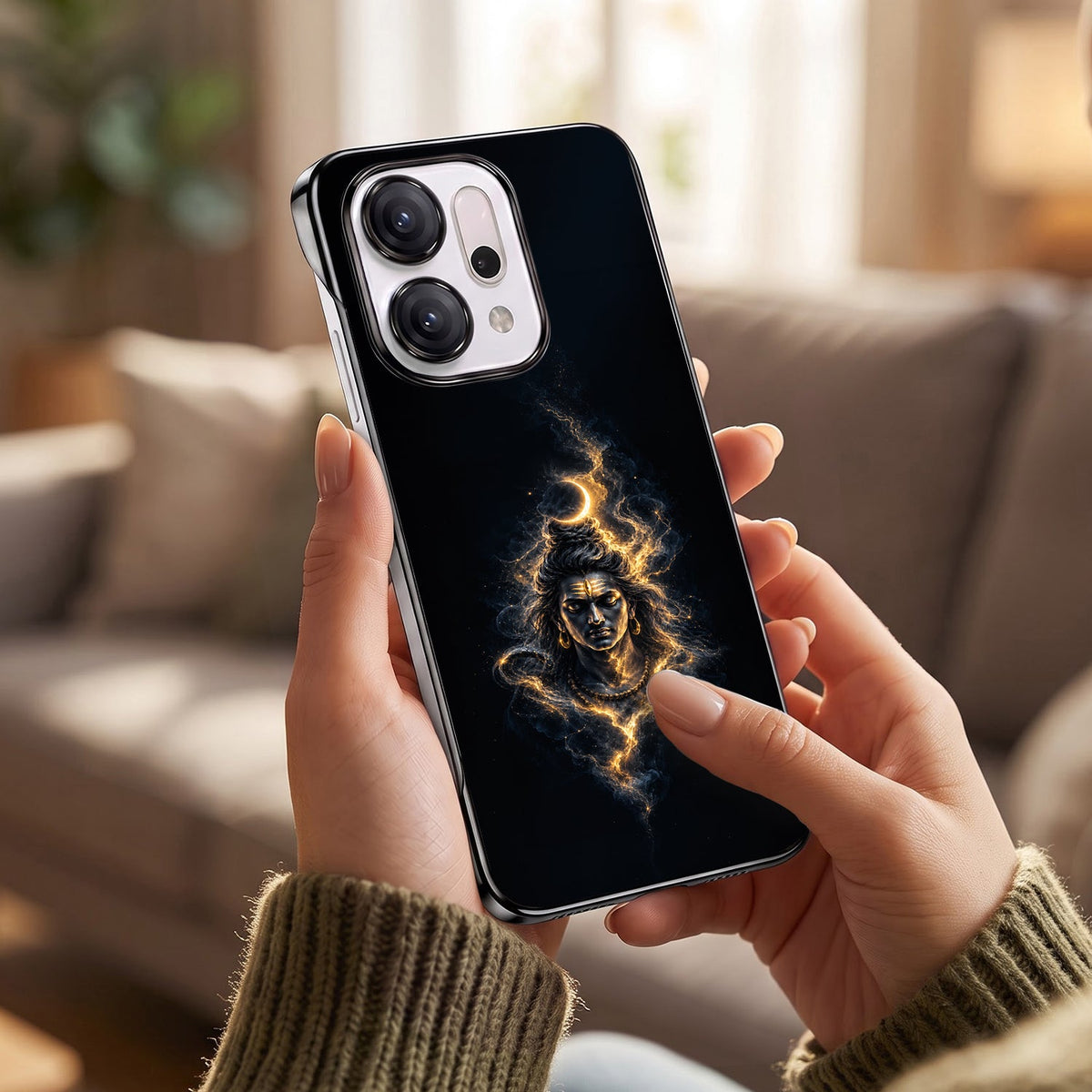Oppo Reno 14 5G Devine Mahadev Black Printed  Frameless Back Case