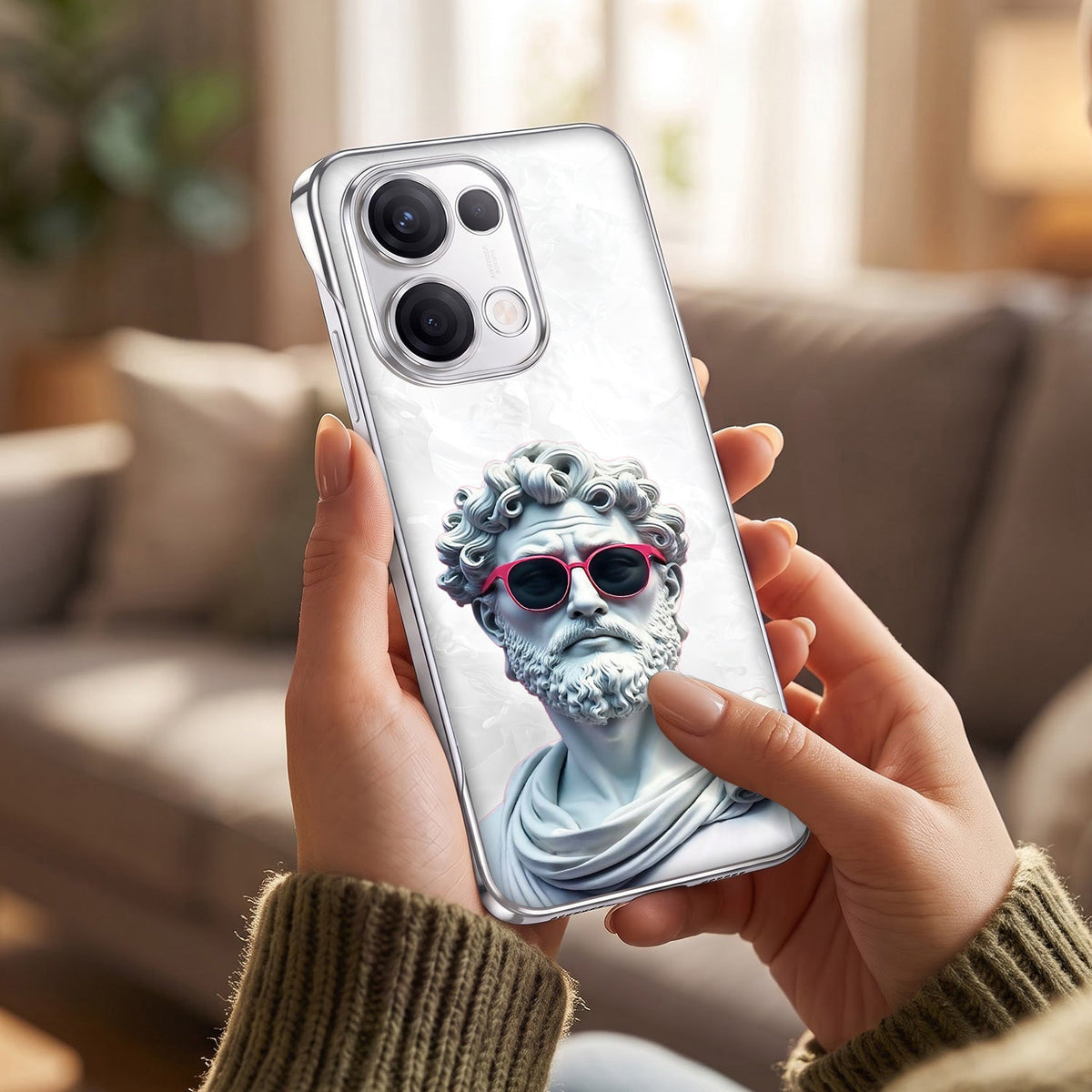 Oppo Reno 13 5G Mythic Aura White Printed  Frameless Back Case