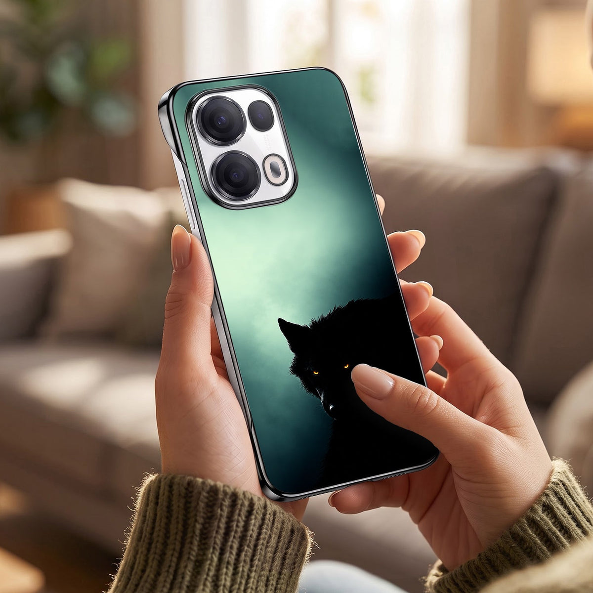 Oppo Reno 13 Pro 5G Wild Wolf Black Printed  Frameless Back Case