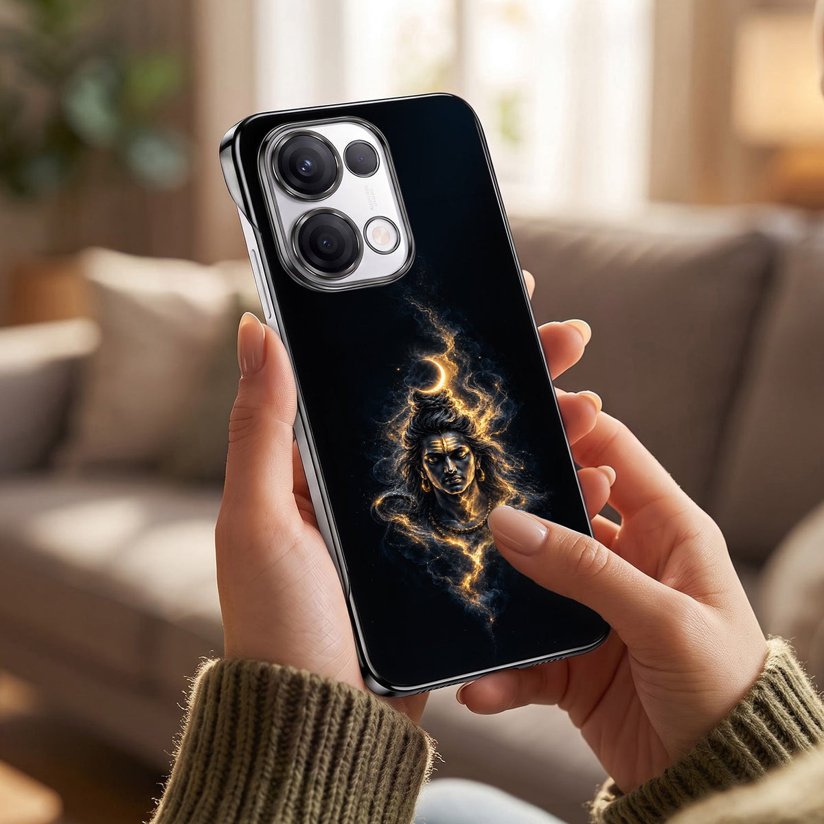 Oppo Reno 13 5G Devine Mahadev Black Printed  Frameless Back Case