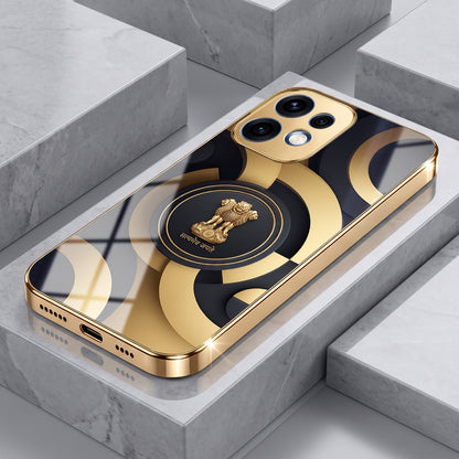 Oppo Reno 16 5G Royal Emblem Gold Electroplated Glass Phone Back Case