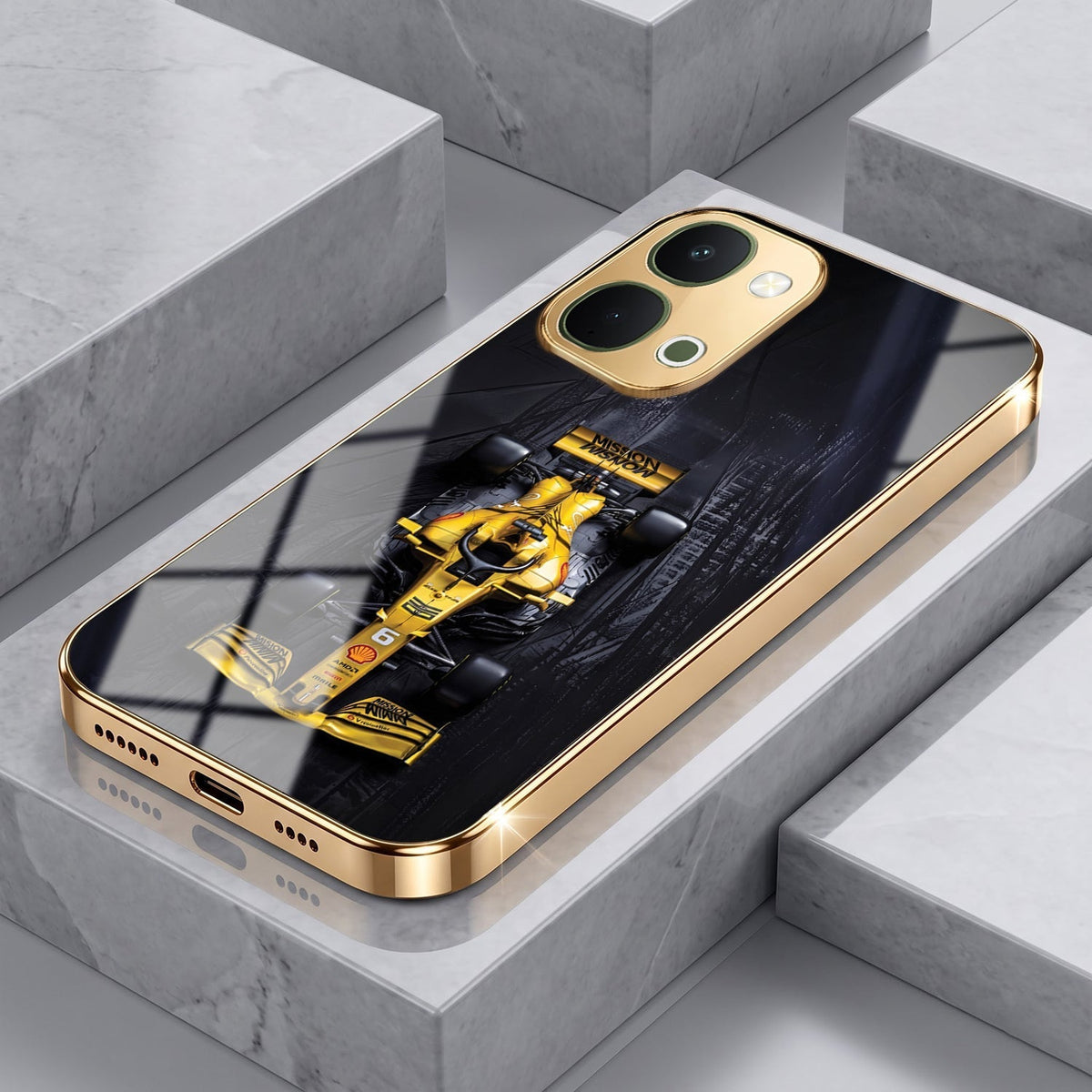 Vivo Y51 Pro 5G F1 Racing Car Gold Electroplated Glass Phone Back Case