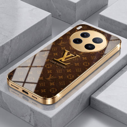 Vivo X300 Pro 5G LV Brown Monogram Gold Electroplated Glass Phone Back Case