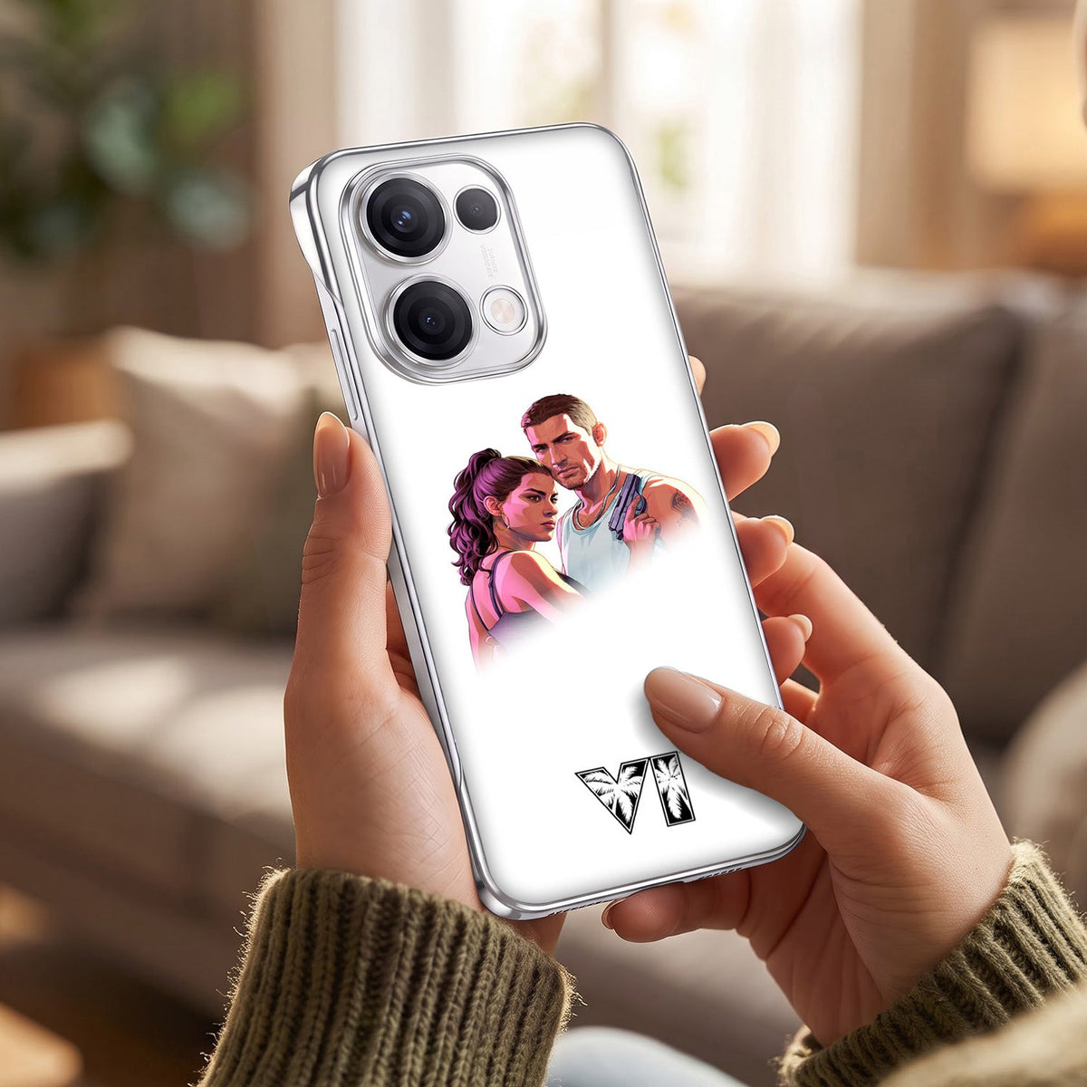 Oppo Reno 13 5G Vibe Shield White Printed  Frameless Back Case