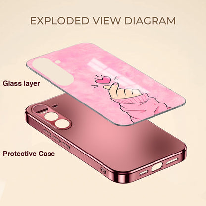 Samsung Galaxy A56 5G Luxury Heart Pink Electroplated Glass Phone Back Case