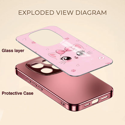 Redmi Note 15 Pro+ 5G Luxury Cute Cat Pink Electroplated Glass Phone Back Case