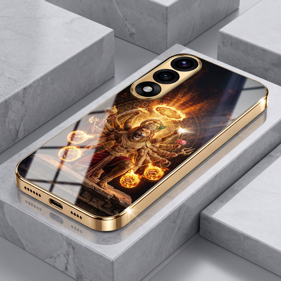 Oneplus Nord 5 5G Lord Narasimha Gold Electroplated Glass Phone Back Case