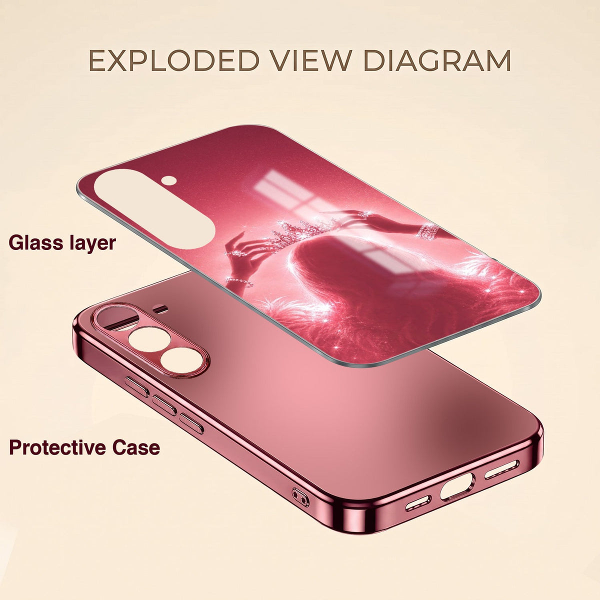 Samsung Galaxy A56 5G Luxury Crown Queen Pink Electroplated Glass Phone Back Case