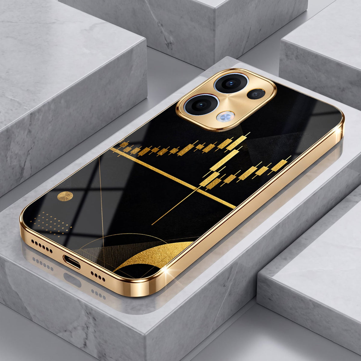 Oppo Reno 13 5G Trading Candles Gold Electroplated Glass Phone Back Case