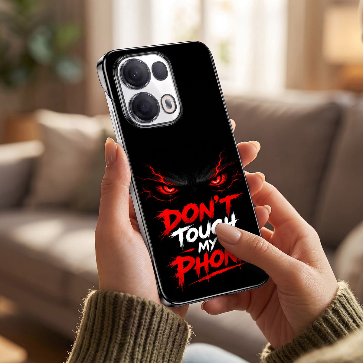 Oppo Reno 13 Pro 5G Don't Touch My Phone Black Printed Frameless Back Case