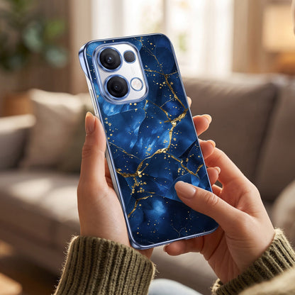 Oppo Reno 13 5G Marbel Gold Blue Printed  Frameless Back Case