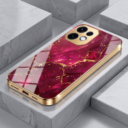 Oppo Reno 16 5G Luxury Crimson Marble Gold Electroplated Glass Phone Back Case