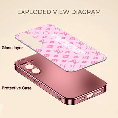 Samsung Galaxy A36 5G Luxury Monogram Pink Electroplated Glass Phone Back Case
