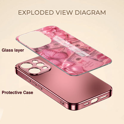Vivo V70 5G Luxury Dollar Butterfly Pink Electroplated Glass Phone Back Case