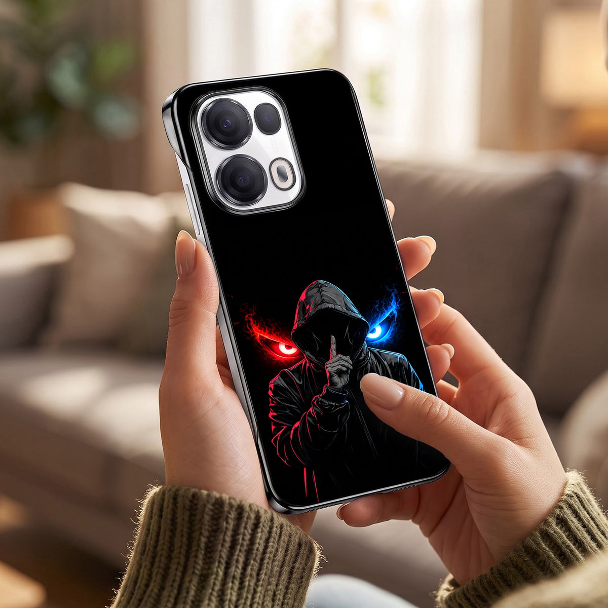 Oppo Reno 13 Pro 5G Hooded Shadow Black Printed  Frameless Back Case