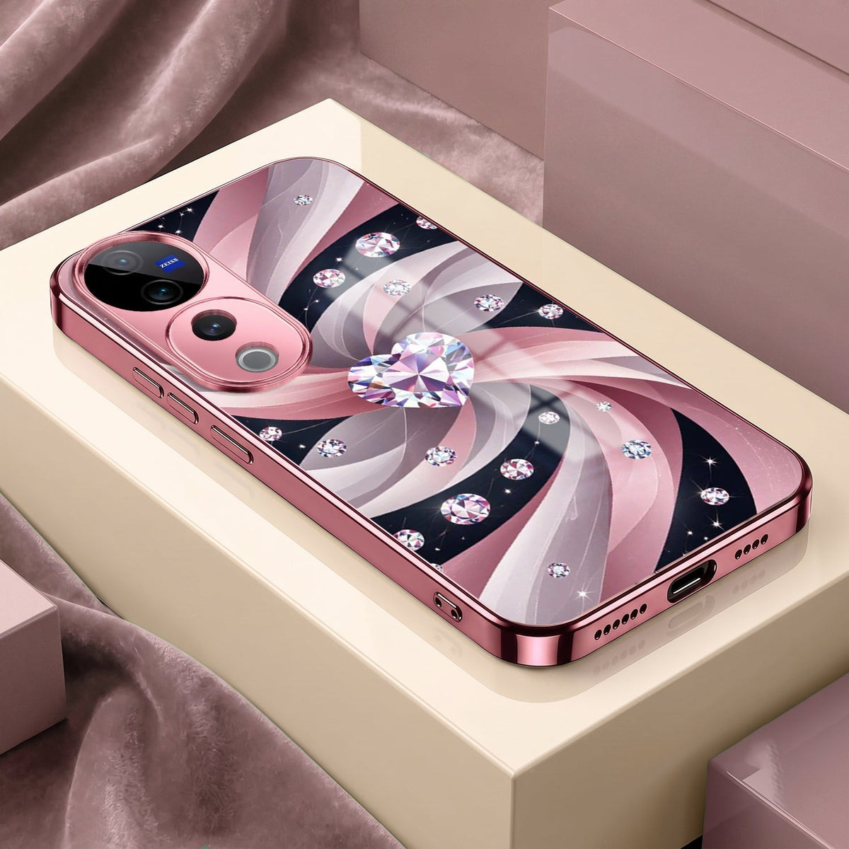 Vivo V40 Pro 5G Diamond Glam Pink Electroplated Glass Phone Back Case