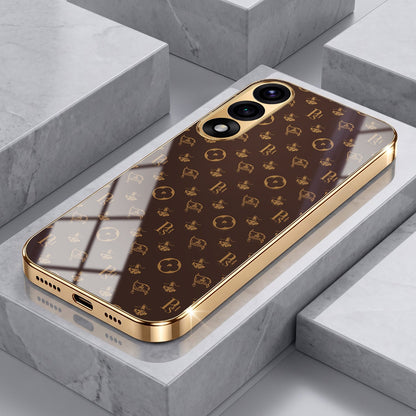 Oneplus Nord 5 5G Luxury Monogram Brown Gold Electroplated Glass Phone Back Case