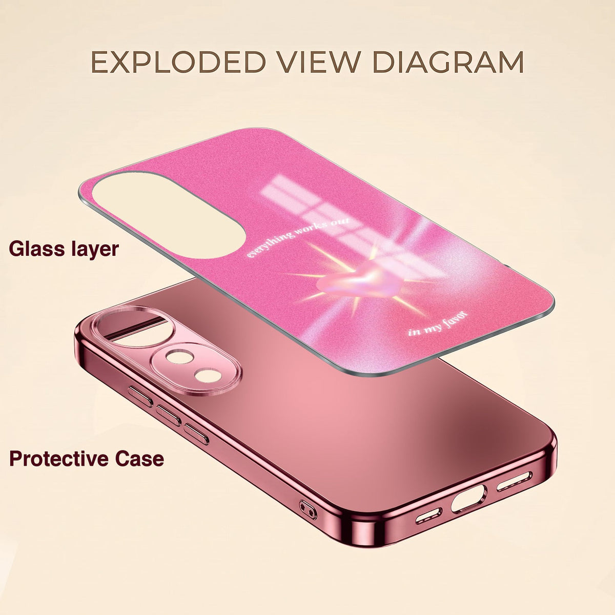 Vivo V40 Pro 5G Luxury Glowing Heart Pink Electroplated Glass Phone Back Case