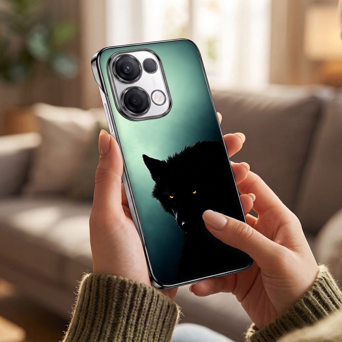 Oppo Reno 13 5G Wild Wolf Black Printed  Frameless Back Case