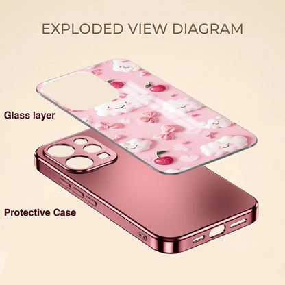 Vivo V70 5G Luxury 3D Clouds Pink Electroplated Glass Phone Back Case
