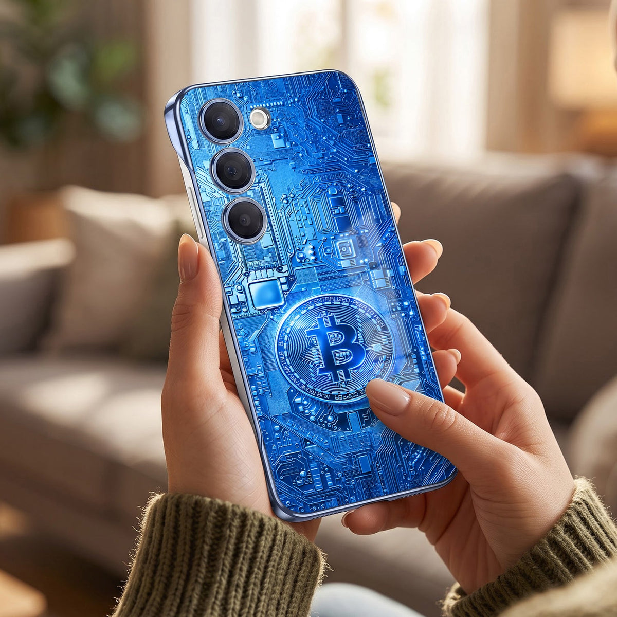 Samsung Galaxy S23+ 5G Bitcoin Blue Printed  Frameless Back Case