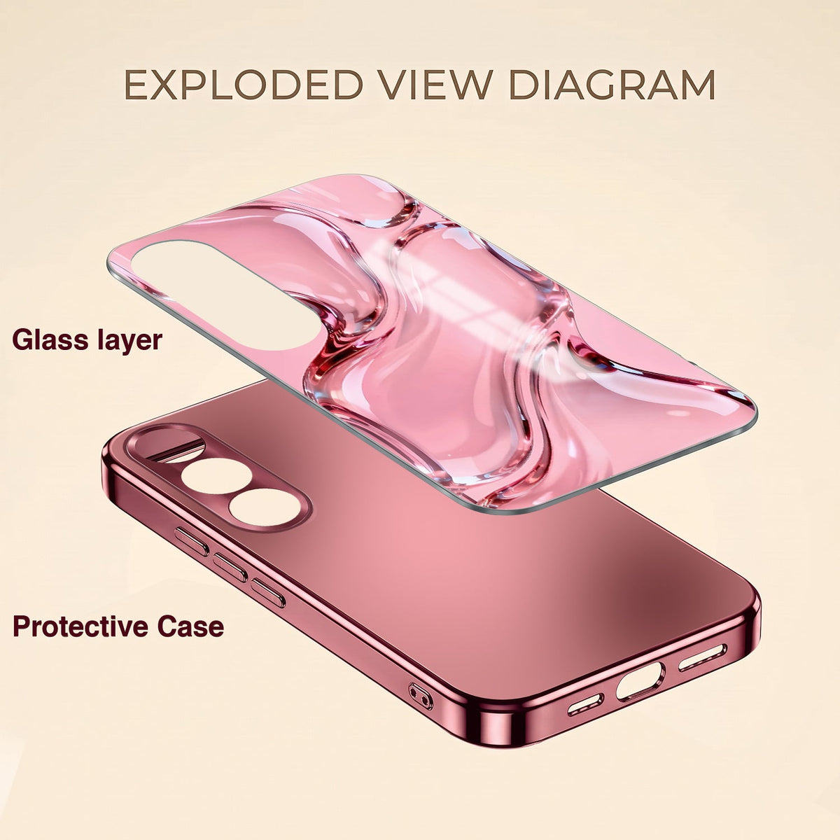 Vivo V70 FE 5G Crystal Wave Energy Pink Electroplated Glass Phone Back Case