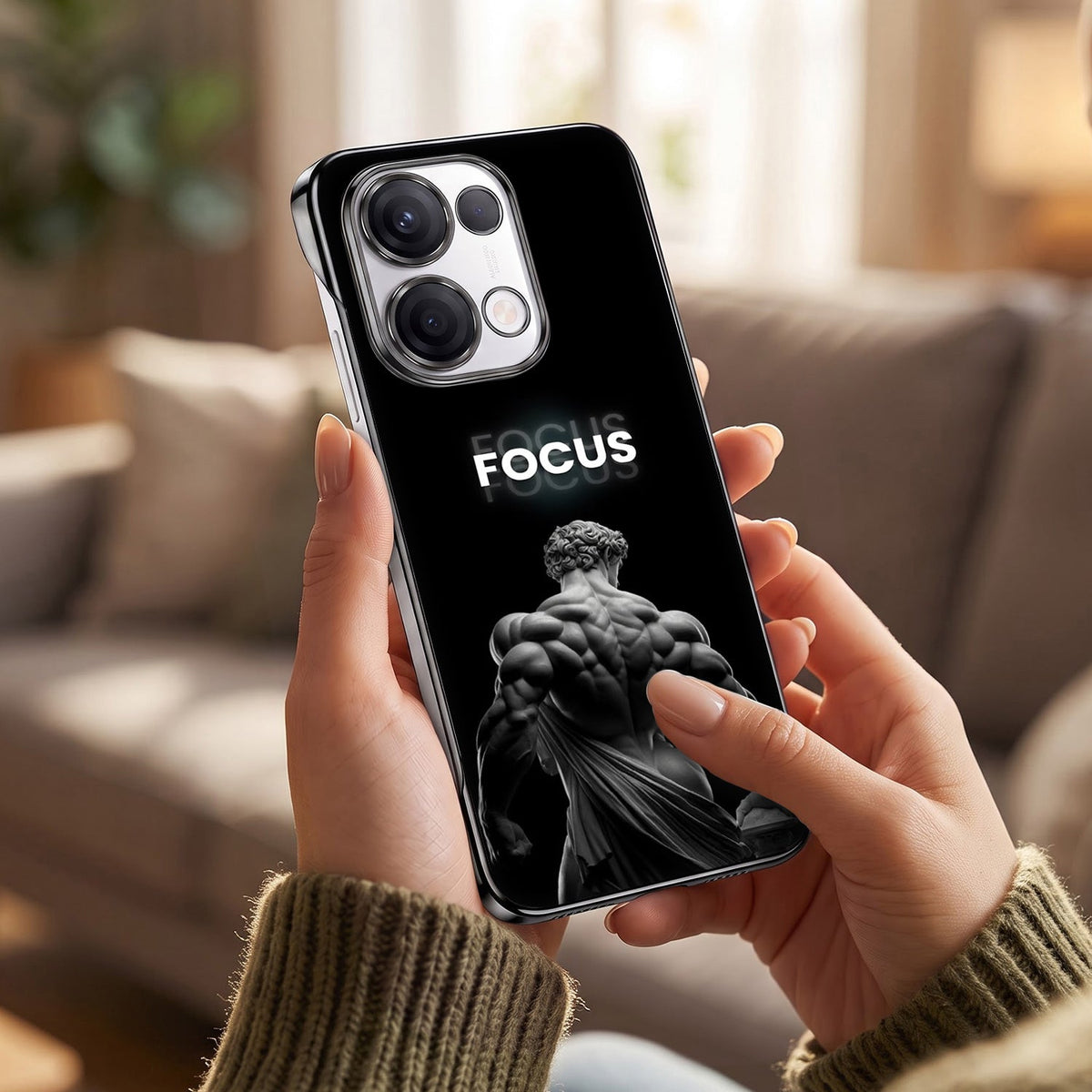 Oppo Reno 13 5G Focus Black Printed  Frameless Back Case