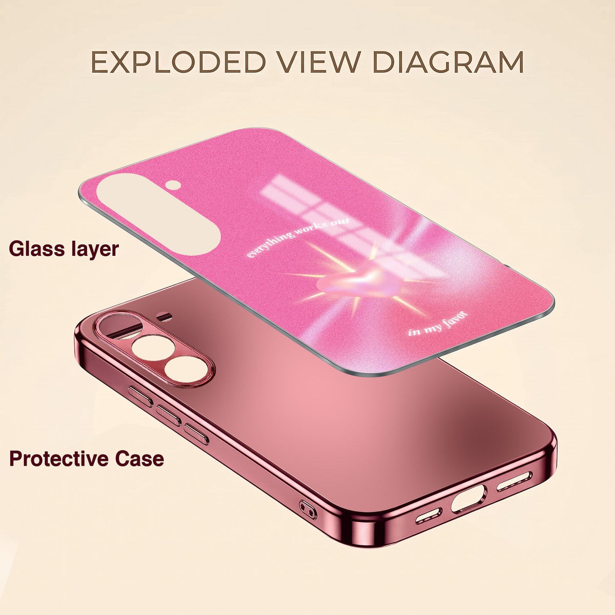 Samsung Galaxy A36 5G Luxury Glowing Heart Pink Electroplated Glass Phone Back Case
