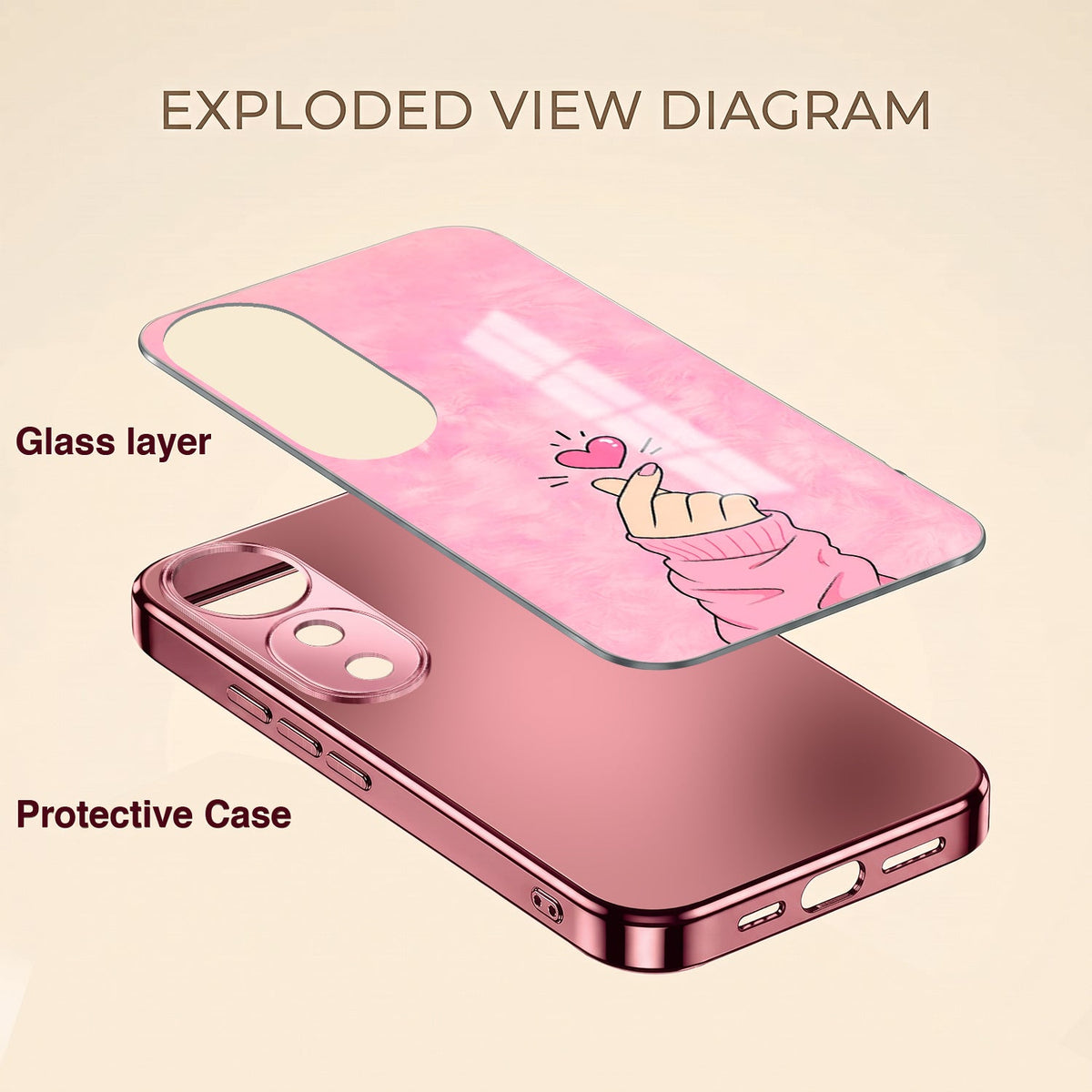 Vivo V40 Pro 5G Luxury Heart Pink Electroplated Glass Phone Back Case