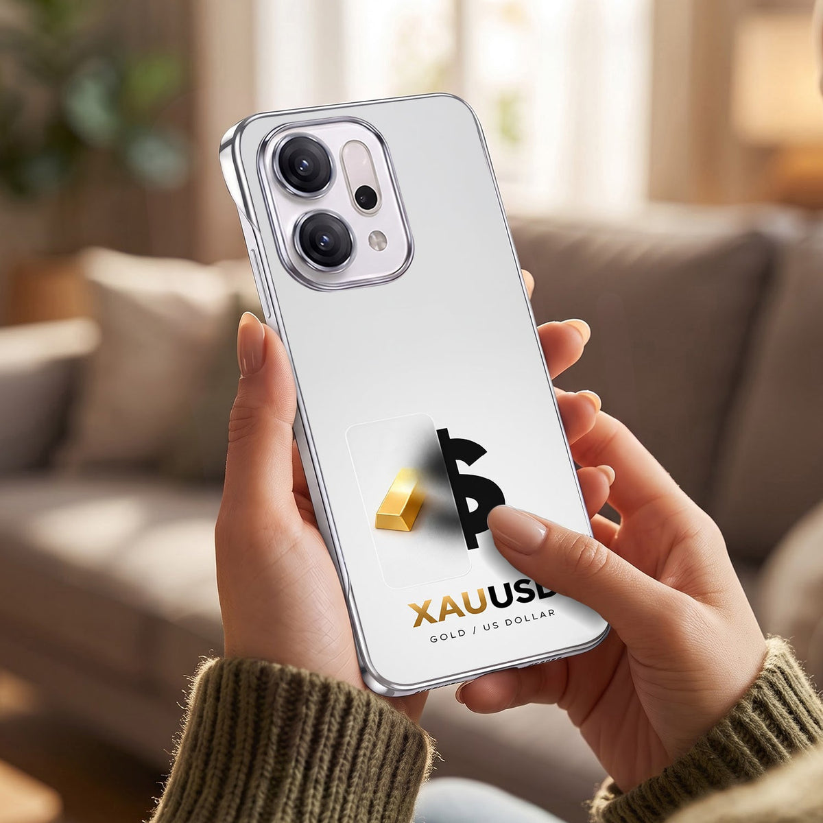 Oppo Reno 14 5G XAU/USD White Printed  Frameless Back Case