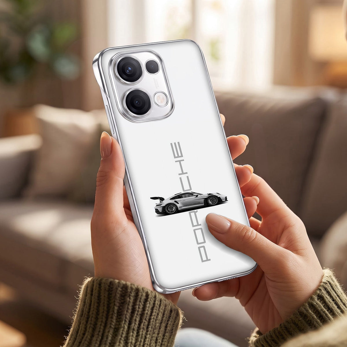 Oppo Reno 13 5G Porsche White Printed  Frameless Back Case