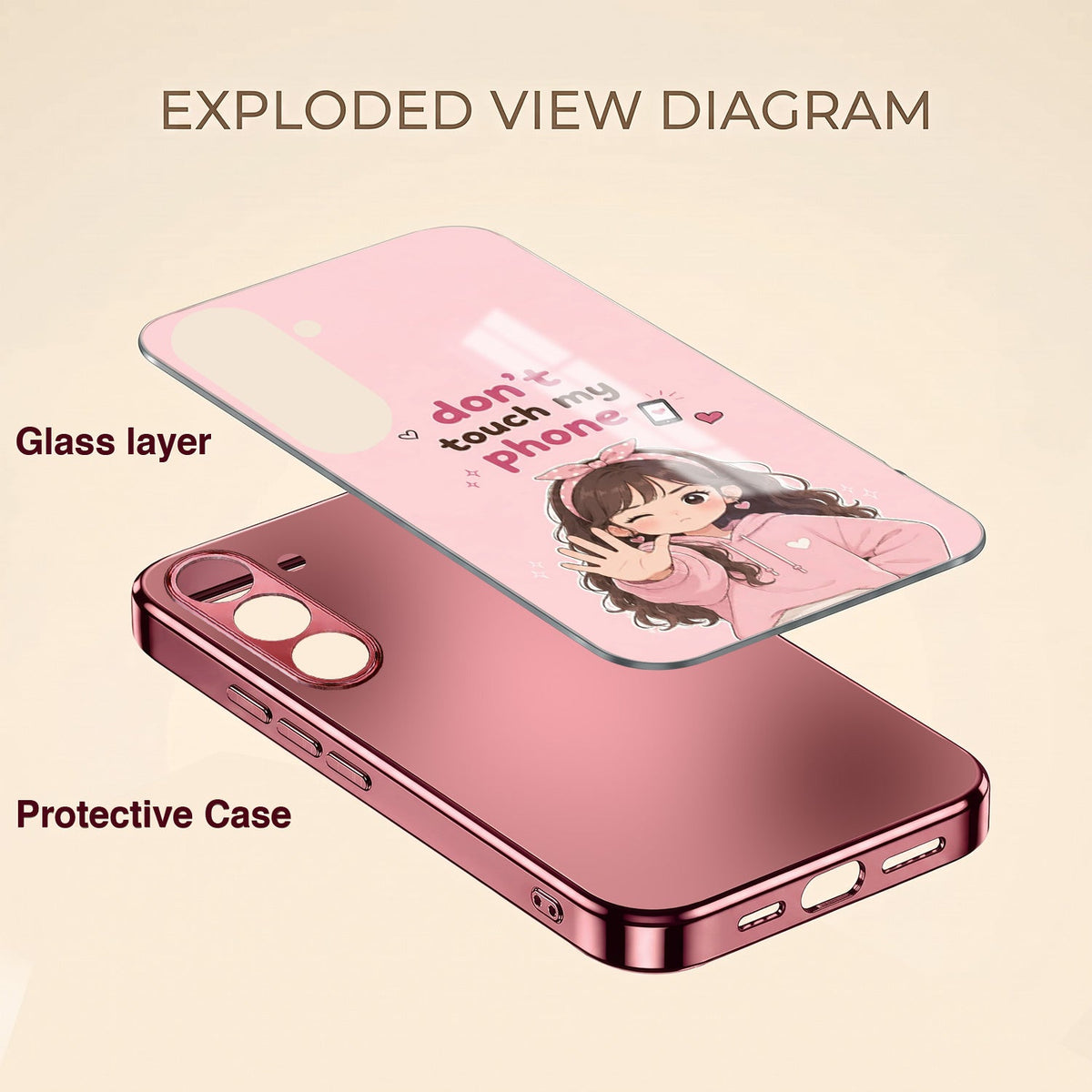 Samsung Galaxy A56 5G Luxury Anime Girl Pink Electroplated Glass Phone Back Case