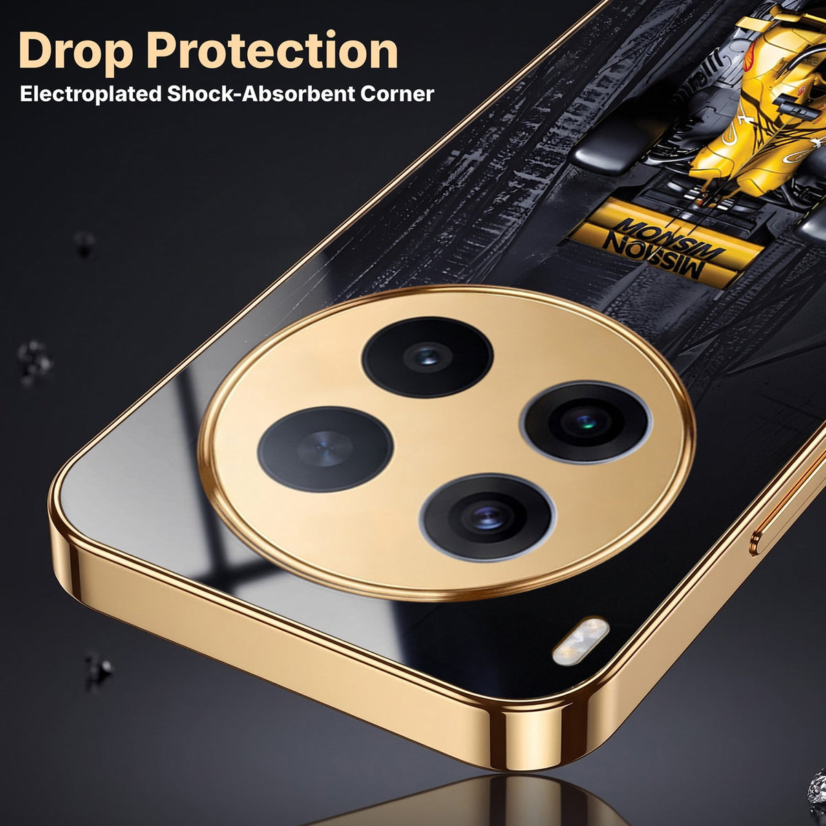 Vivo X300 Pro 5G F1 Racing Car Gold Electroplated Glass Phone Back Case