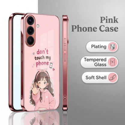 Samsung Galaxy A56 5G Luxury Anime Girl Pink Electroplated Glass Phone Back Case
