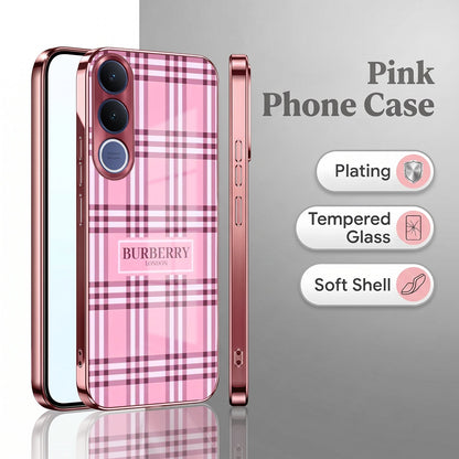 Vivo V70 FE 5G Burberry Classic Pink Electroplated Glass Phone Back Case