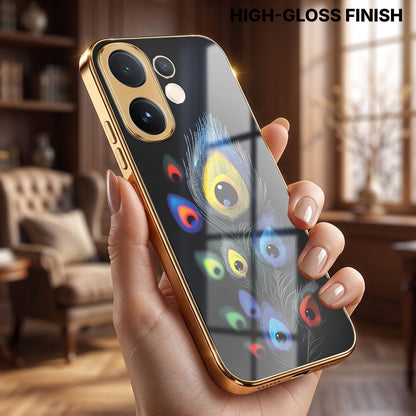 Vivo T4 Pro 5G Multi-Feather Peacock Gold Electroplated Glass Phone Back Case