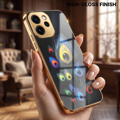 Oppo Reno 15 Pro Mini 5G Multi-Feather Peacock Gold Electroplated Glass Phone Back Case