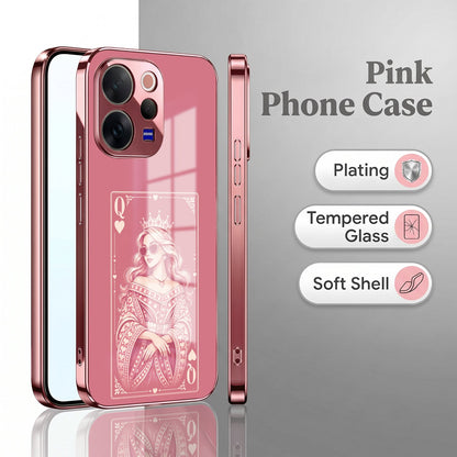 Vivo V70 5G Luxury Royal Queen Pink Electroplated Glass Phone Back Case