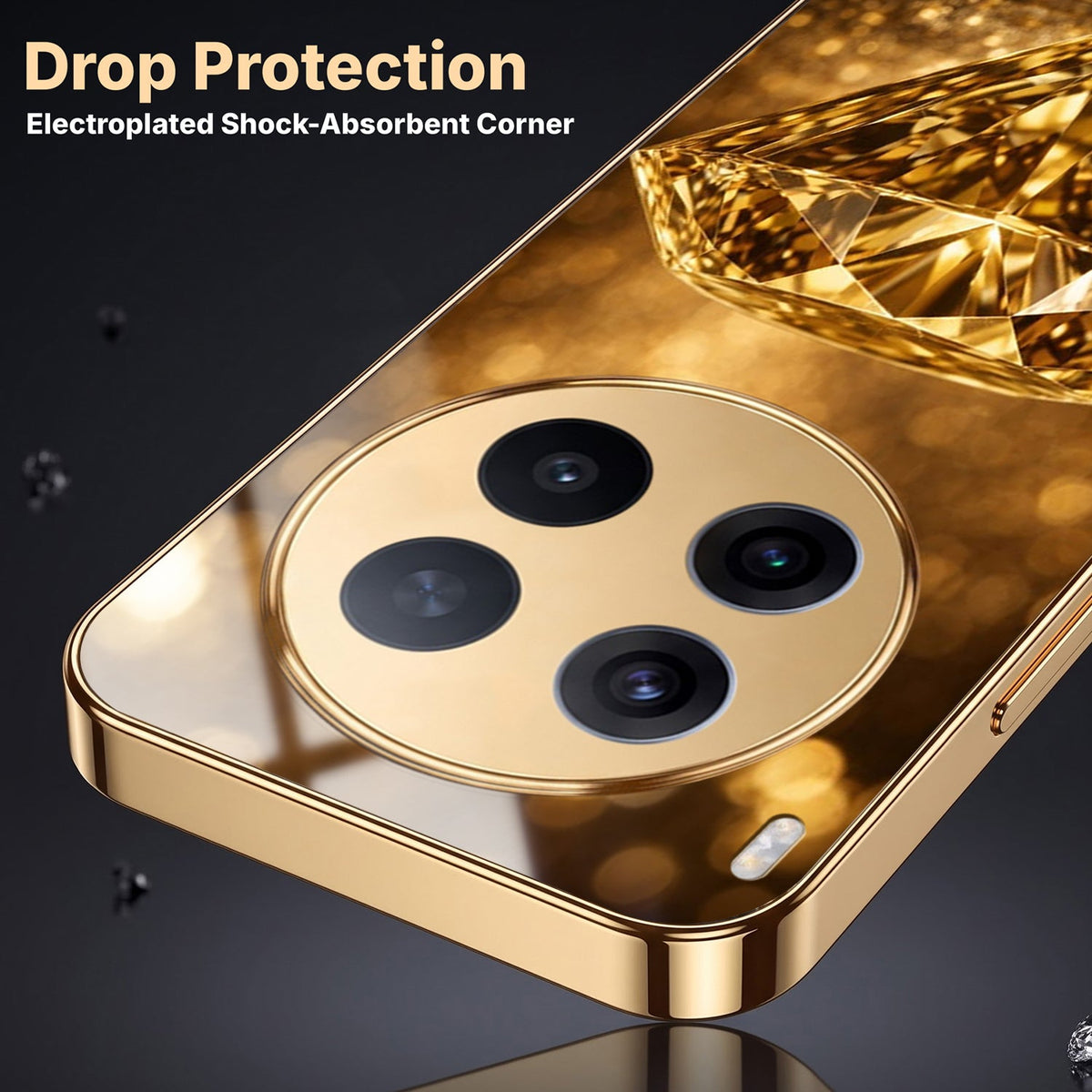 Vivo X300 Pro 5G Golden Diamond Gold Electroplated Glass Phone Back Case