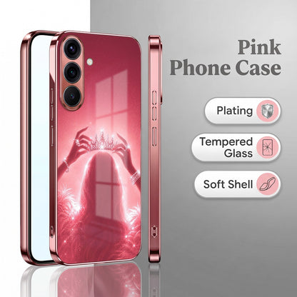 Samsung Galaxy A56 5G Luxury Crown Queen Pink Electroplated Glass Phone Back Case