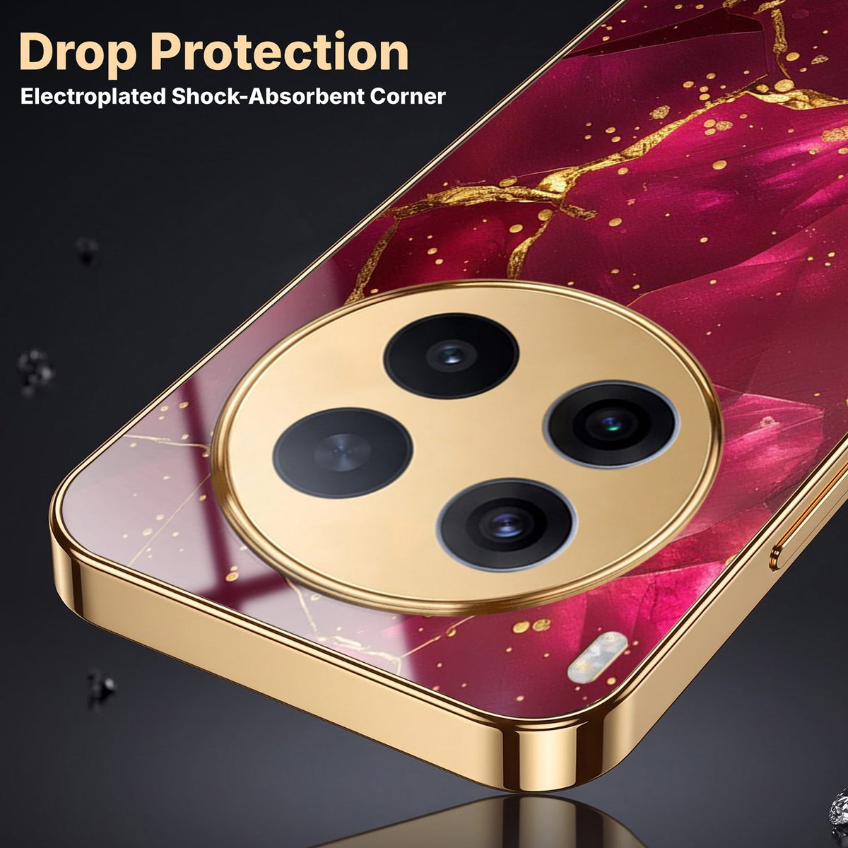 Vivo X300 Pro 5G Luxury Crimson Marble Gold Electroplated Glass Phone Back Case