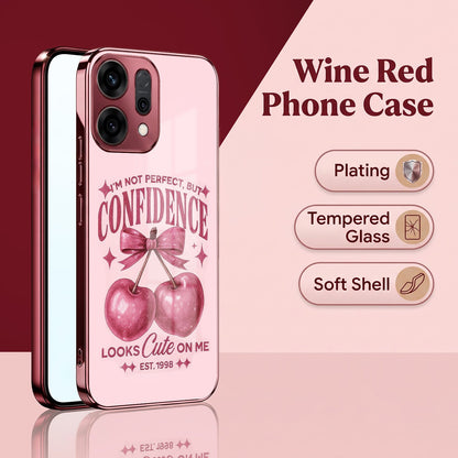 Oppo Reno 14 5G Luxury Cherry Bow Pink Electroplated Glass Phone Back Case