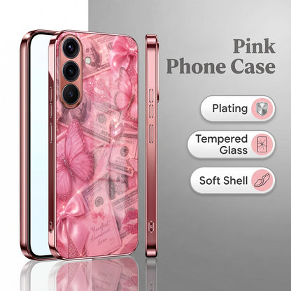 Samsung Galaxy A56 5G Luxury Dollar Butterfly Pink Electroplated Glass Phone Back Case