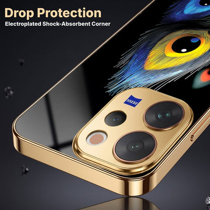 Vivo V70 5G Multi-Feather Peacock Gold Electroplated Glass Phone Back Case