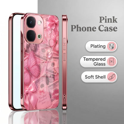 Vivo T5x 5G Luxury Dollar Butterfly Pink Electroplated Glass Phone Back Case